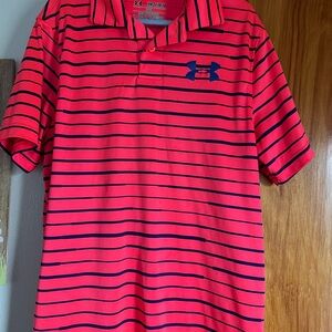 Under Armour Kids Polo with Pink and Navy Stripes